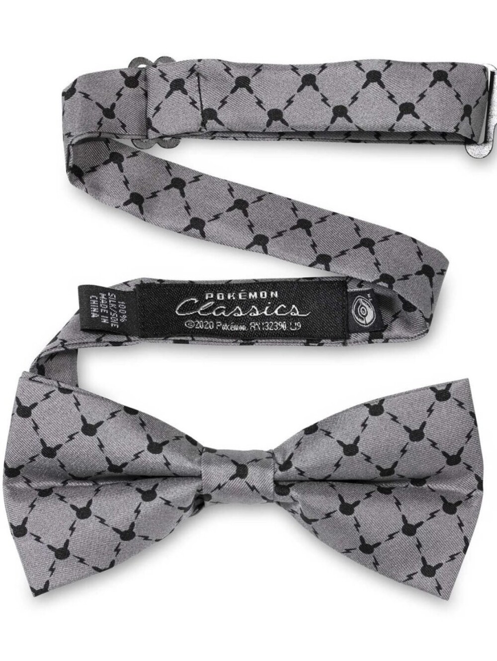 New Pikachu Classics Silhouette Gray Silk Bow Tie (One Size-Adult)